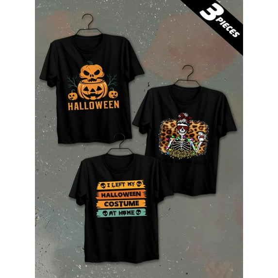 3 pack pc pieces set piece halloween printt shirts men 180G 100% Cotton black halloween christian black white halloween vintage summer selection 3d nurse day of the dead not so scary nurse cats day