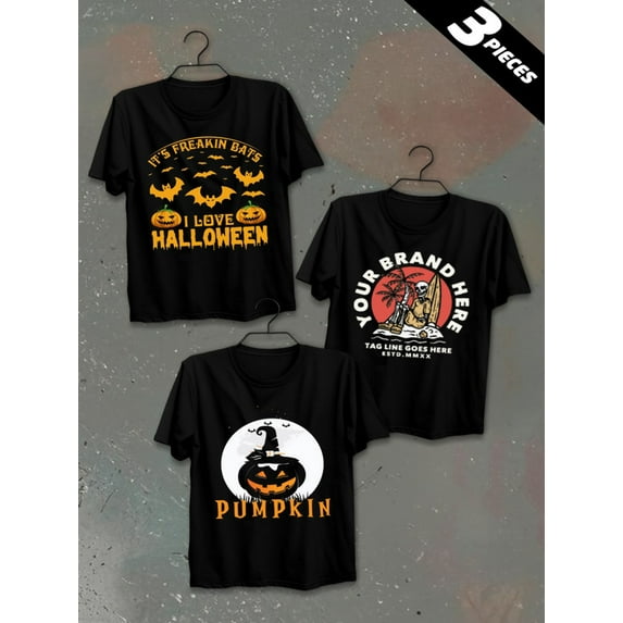 3 pack pc pieces set piece halloween printt-shirts for men 180G 100% Cotton black halloween vintage large not so scary nurse cats halloween christian black white vintage sport day of the dead summer