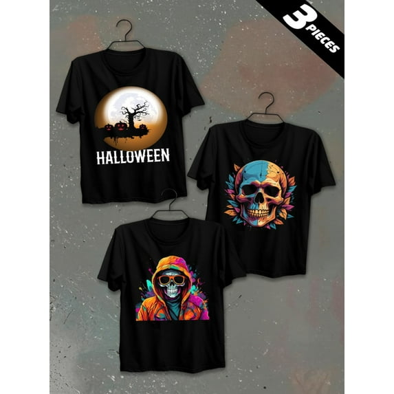 3 pack pc pieces set piece halloween t-shirtplain men's 180G 100% Cotton black halloween large christian black white nurse large halloween not so scary nurse cats day of the dead summer selection 3d