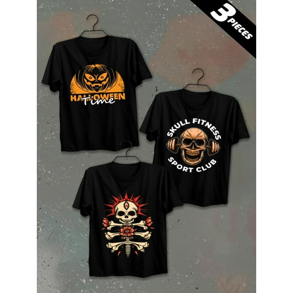 3 pack pc pieces set piece halloween t-shirtscomfort colors tshirt for men 180G 100% Cotton black halloween halloween large day of the dead not so scary nurse cats nurse summer selection 3d christia