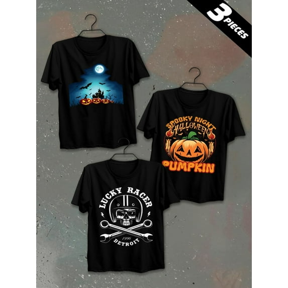 3 pack pc pieces set piece halloween t-shirtscomfort colors tshirt men's 180G 100% Cotton black halloween christian black white not so scary nurse cats sport dancing skeleton nurse summer selection