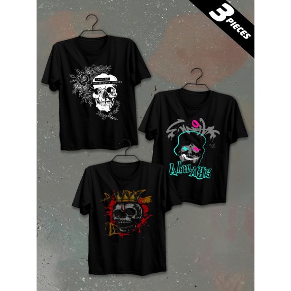 3 pack pc pieces set piece halloween t-shirtscotton tshirts mens 180G 100% Cotton black halloween day of the dead dancing skeleton sport not so scary nurse cats vintage summer selection 3d halloween