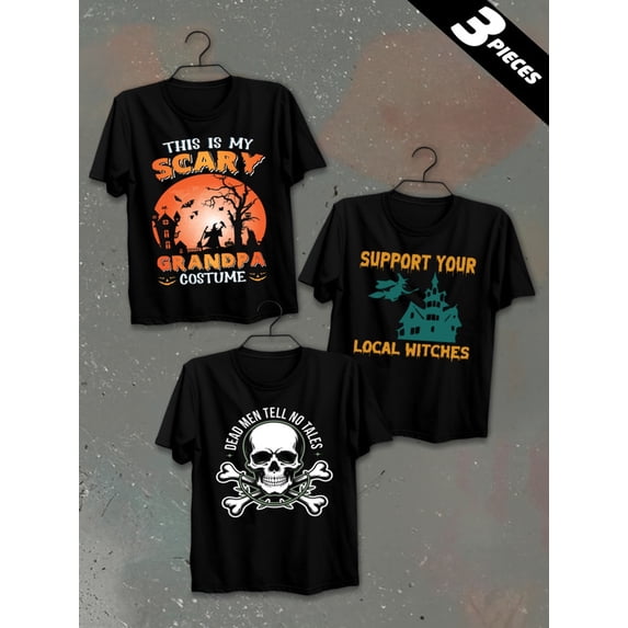 3 pack pc pieces set piece halloween t-shirtsgraphic t shirts men 180G 100% Cotton black halloween halloween day of the dead not so scary nurse cats nurse dancing skeleton summer selection 3d vintag