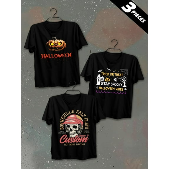 3 pack pc pieces set piece halloween t shirtsplain men 180G 100% Cotton black halloween vintage christian black white sport day of the dead summer selection 3d dancing skeleton halloween not so scar