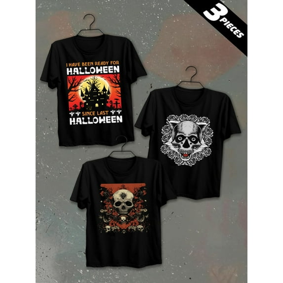 3 pack pc pieces set piece halloween t-shirtt-shirts men 180G 100% Cotton black halloween christian black white large nurse not so scary nurse cats dancing skeleton summer selection 3d vintage hallo