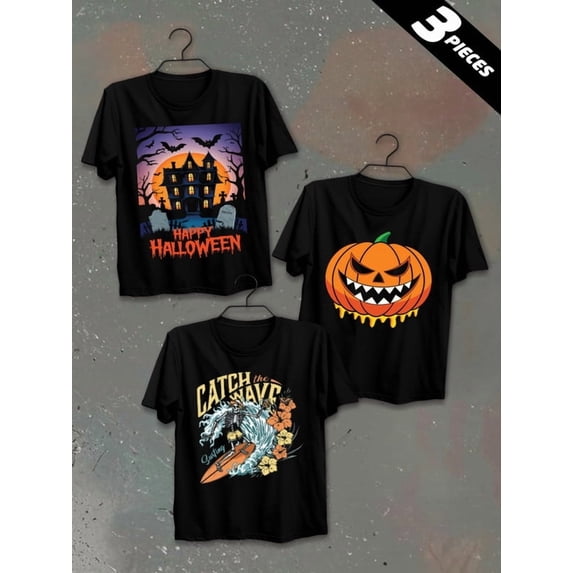 3 pack pc pieces set piece halloween t shirtt shirts men 180G 100% Cotton black halloween not so scary nurse cats large vintage dancing skeleton nurse day of the dead summer selection 3d nurse hallo