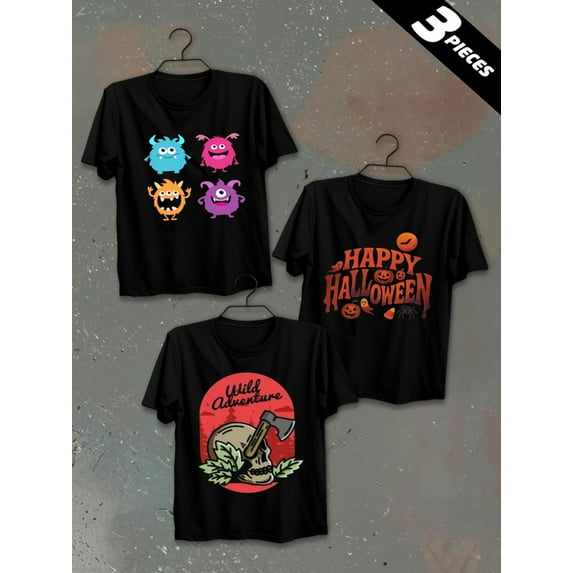3 pack pc pieces set piece halloween t-shirtt-shirts for men 180G 100% Cotton black halloween sport summer selection 3d nurse large vintage day of the dead dancing skeleton not so scary nurse cats v