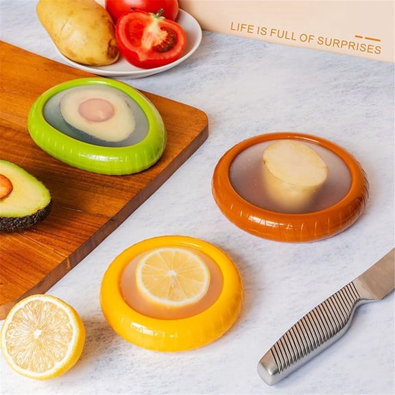 This 3-pack of reusable silicone fruit and vegetable storage containers is multifunctional and can be used to store avocados, onions, lemons, cheese, tomatoes, and other items in the refrigerator.