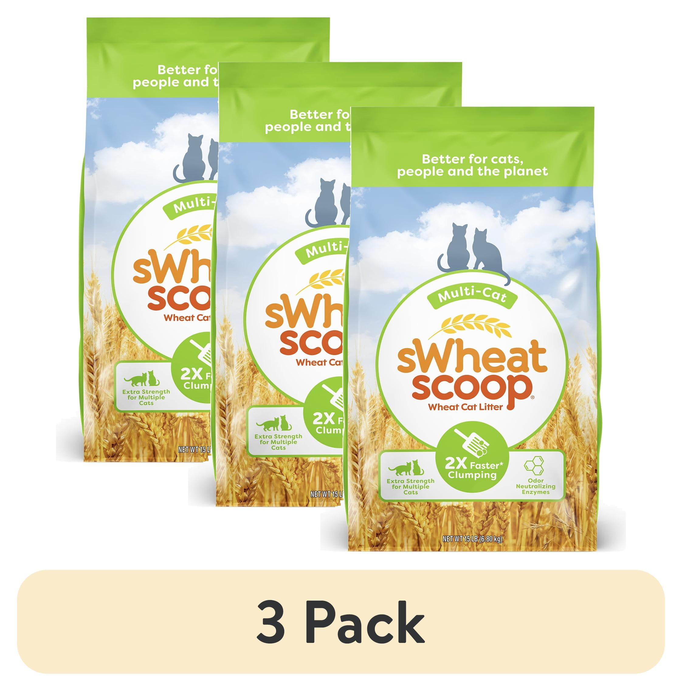 (3 pack) sWheat Scoop Multi-Cat Natural Clumping Wheat Cat Litter, 15lb