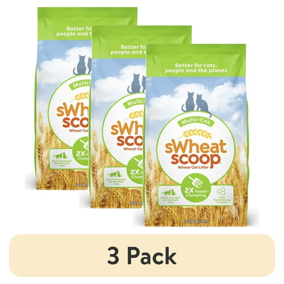 (3 pack) sWheat Scoop Multi-Cat Natural Clumping Wheat Cat Litter, 15lb