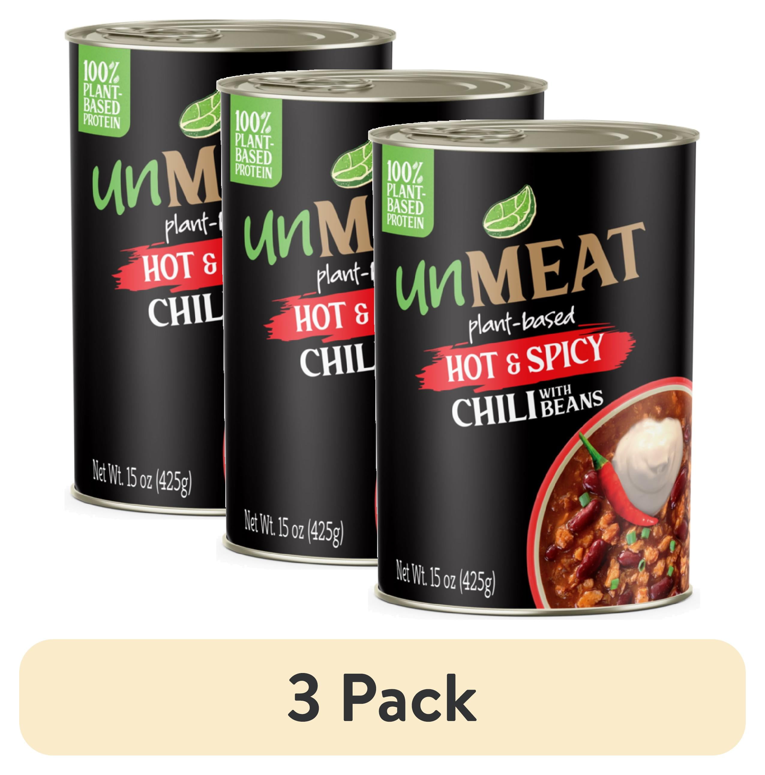 (3 pack) unMEAT Hot & Spicy Chili with Beans, 15 oz Can, Plant-Based, High Protein