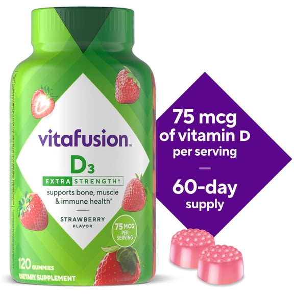 (3 pack) vitafusion Extra Strength Vitamin D3 Gummy Vitamins, Bone and Immune System Support, 120 Count