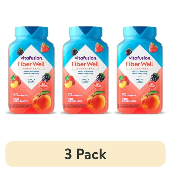 (3 pack) vitafusion Fiber Well Sugar Free Fiber Supplement Gummies, Fruit Flavored, 90 Count