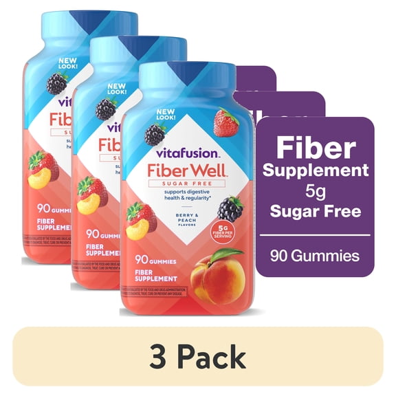 (3 pack) vitafusion Fiber Well Sugar Free Fiber Supplement Gummies, Fruit Flavored, 90 Count