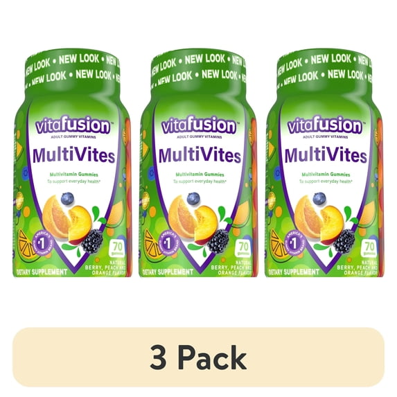 (3 pack) vitafusion MultiVites Gummy Multivitamins for Adults, Berry, Peach and Orange Flavored, 70 Count
