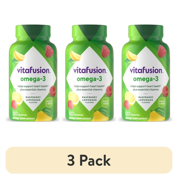 (3 pack) vitafusion Omega-3 Gummy Vitamins, Berry Lemonade Flavor Heart Health Vitamins(1), 120 Count