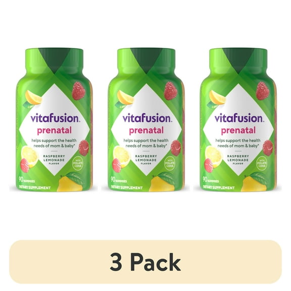 (3 pack) vitafusion PreNatal Gummy Vitamins, Raspberry Lemonade Flavored, Pregnancy Vitamins for Women, 90 Ct
