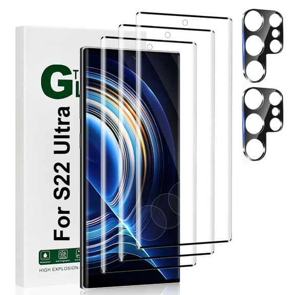 3 packs of high-definition screen protectors [6.8 inches] and 2 packs of camera lens protectors for Samsung Galaxy S22 Ultra, supporting ultrasonic fingerprint, scratch resistant, and shell friendly