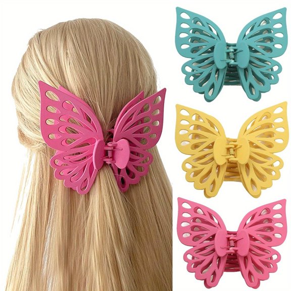 3 packs of matte thick hair, large gripper-strong support, elegant butterfly design-suitable for ladies' hair accessories for spring and summer travel and office