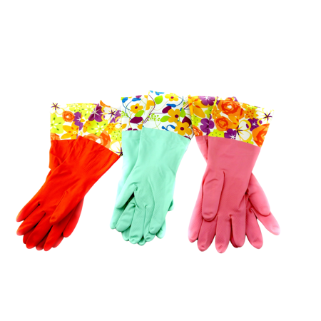 3 pair Decorative Latex Dish washing Gloves with PVC Cuff Assorted Free Shipping