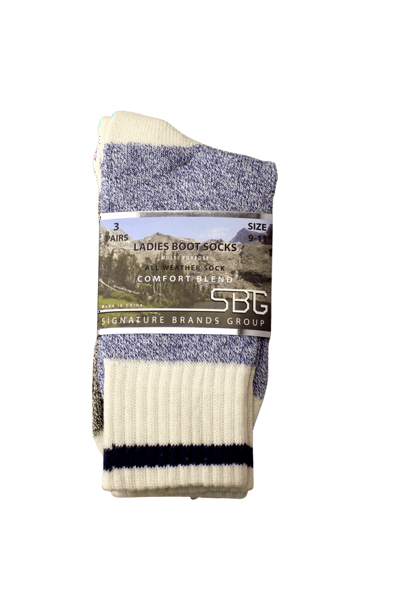 3 pair Ladies Boot Socks All Weather Comfort Blend Sock Thermal Interior Size 9-11 Assorted Colors Outdoor Hiking Trail Cushion Crew Socks