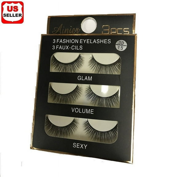 3 pairs Black Faux Mink Natural Cross Long Thick Eye Lashes False Eyelashes Best