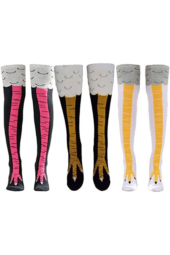 3 pairs Cartoon Chicken Legs Socks Crazy Funny Chicken Feet Socks Claws Over Knee Leg Chicken For Women High Socks Socks