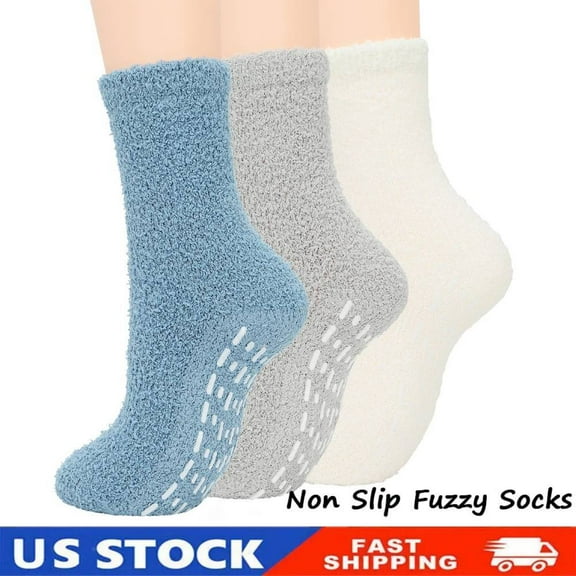 3 pairs Comfy Fleece Socks, Winter Grip Socks, Cozy Warm Gifts for Women Elderly