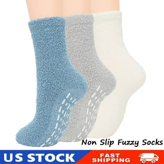 3 pairs Comfy Fleece Socks, Winter Grip Socks, Cozy Warm Gifts for Women Elderly