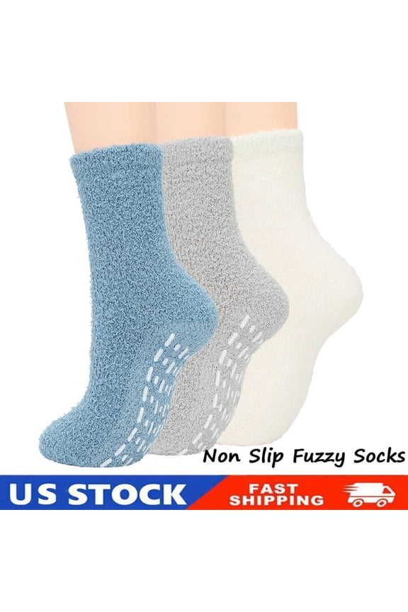 3 pairs Comfy Fleece Socks, Winter Grip Socks, Cozy Warm Gifts for Women Elderly