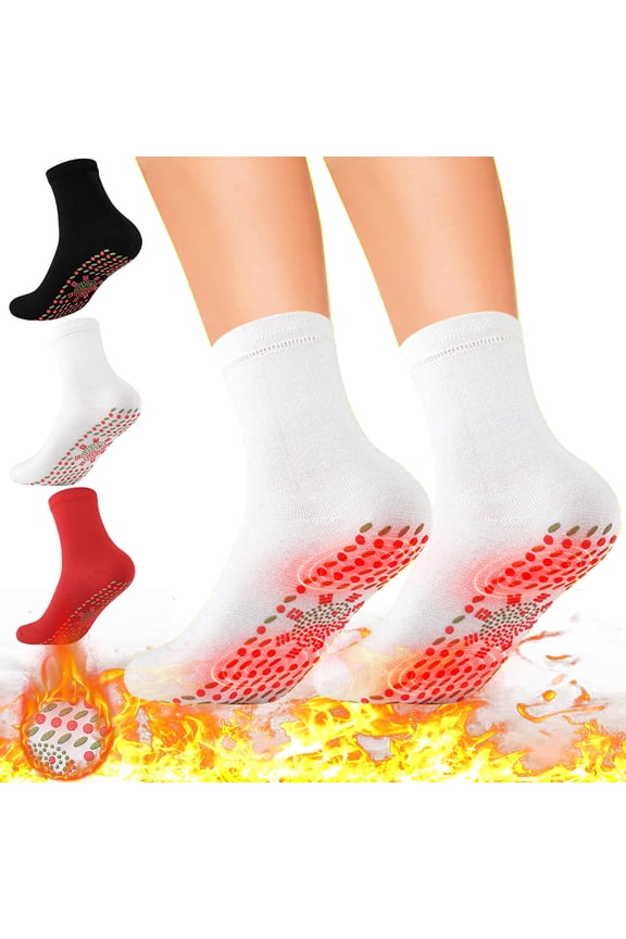 3 pairs Health Care Socks Self Heating Poly Cotton Thermal Magnetic Massage Socks for Foot Fatigue Relief Cold Weather Outdoor Use