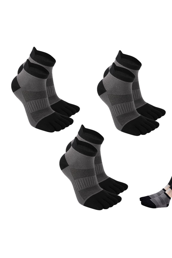 3 pairs of breathable marathon running five-finger non-slip sports socks Outdoor men's and women's cotton socks-S&grey