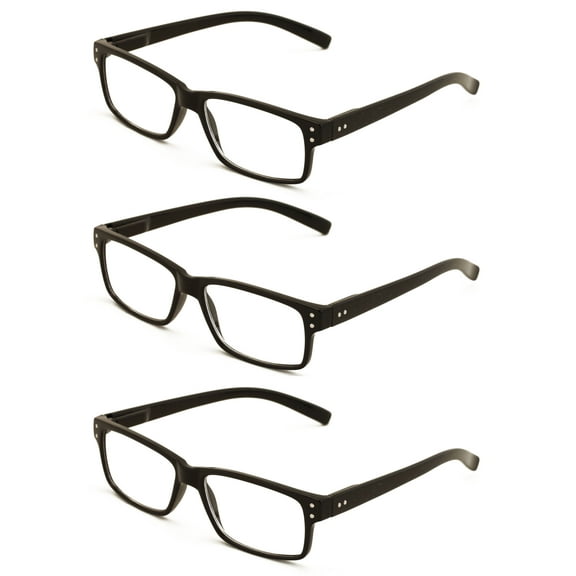 3 pairs of men women rectangular modern reading glasses - comfortable readers with spring hinges +2.75