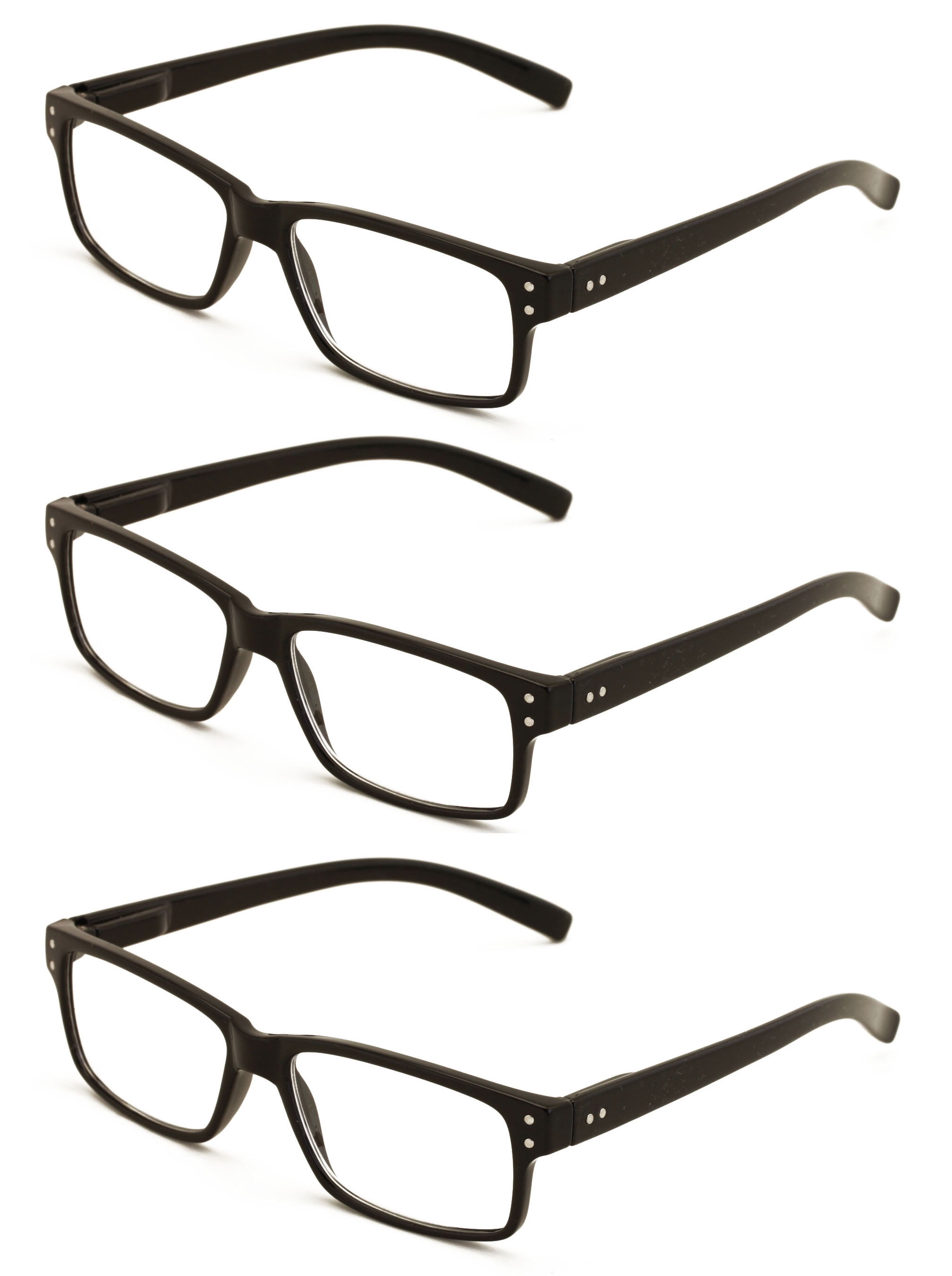 3 pairs of men women rectangular modern reading glasses - comfortable readers with spring hinges +3.00