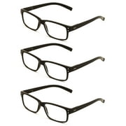 3 pairs of men women rectangular modern reading glasses - comfortable readers with spring hinges +3.25