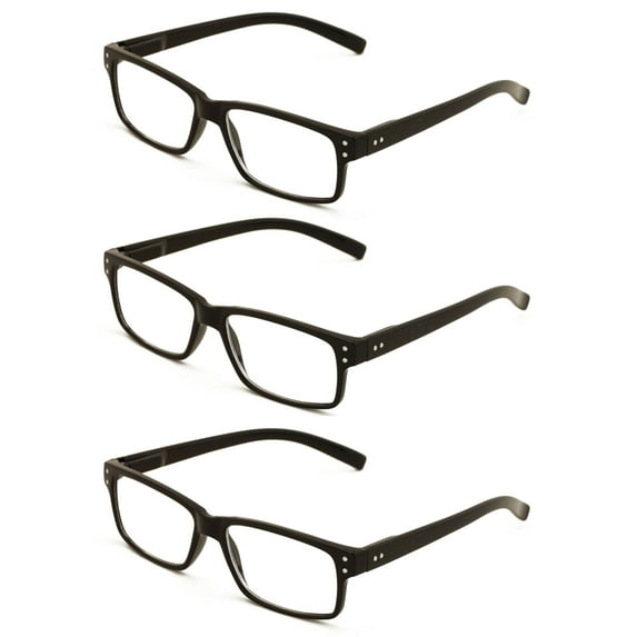 3 pairs of men women rectangular modern reading glasses - comfortable readers with spring hinges +3.50