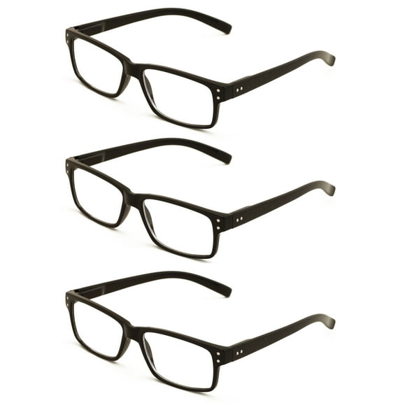 3 pairs of men women rectangular modern reading glasses - comfortable readers with spring hinges +4.00