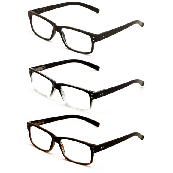 3 pairs of men women rectangular modern reading glasses - comfortable readers with spring hinges +4.00