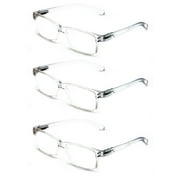 3 pairs of men women rectangular modern reading glasses - comfortable readers with spring hinges +4.00