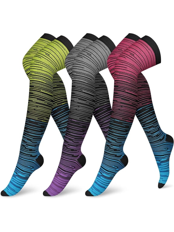 3 pairs thigh high sports compression socks, suitable for female pregnancy and male circulation, most suitable for sports such as running, hiking, and cycling