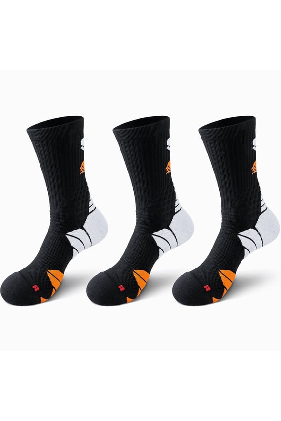 Men's Compression Athletic Crew Socks,Sizes 6-9,Moisture Wicking,Targeted Cushioning(3-Pack)