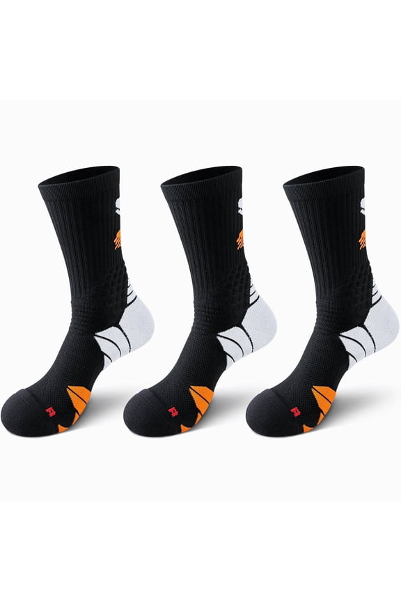Men's Compression Athletic Crew Socks,Sizes 6-9,Moisture Wicking,Targeted Cushioning(3-Pack)