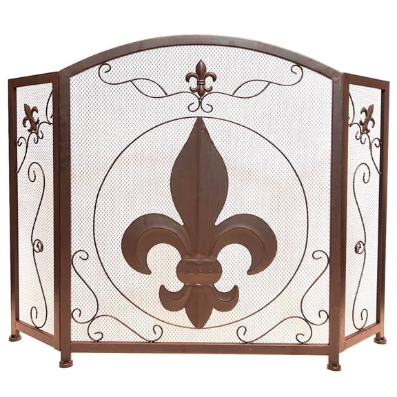 3-panel Foldable Fireplace Screen with Fleur De Lis Design