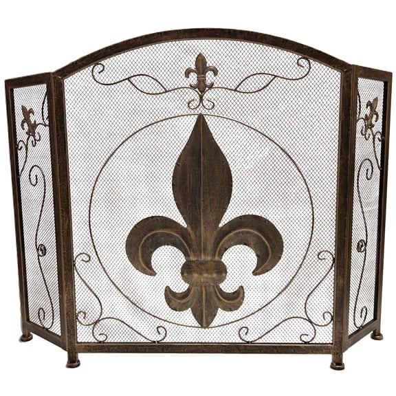 3-panel Foldable Fireplace Screen with Fleur De Lis Design