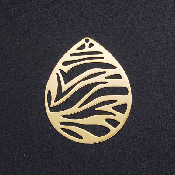 3 pc 201 Stainless Steel Filigree Pendants Textured teardrop with Stripe Pattern Golden 45x36x1mm Hole: 1.6mm