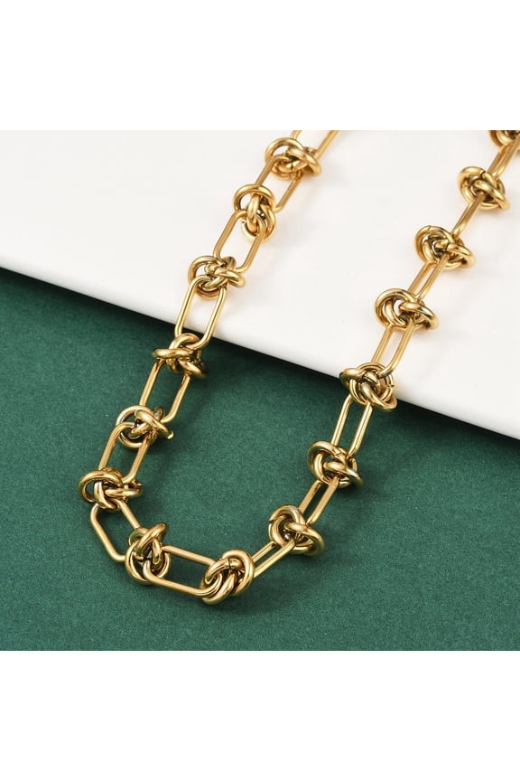 3 pc 304 Stainless Steel Kont Link Chain Necklace for Men Women Golden 15.94 inch(40.5cm)