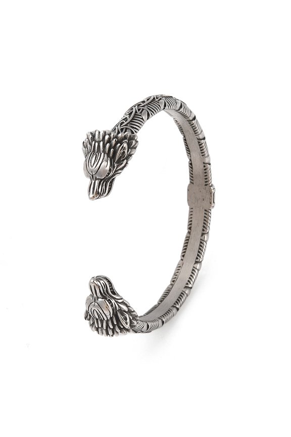 3 pc 304 Stainless Steel Open Cuff Bangles for Men Silver Wolf Inner Diameter: 2-3/4 inch(7.1cm) 8mm