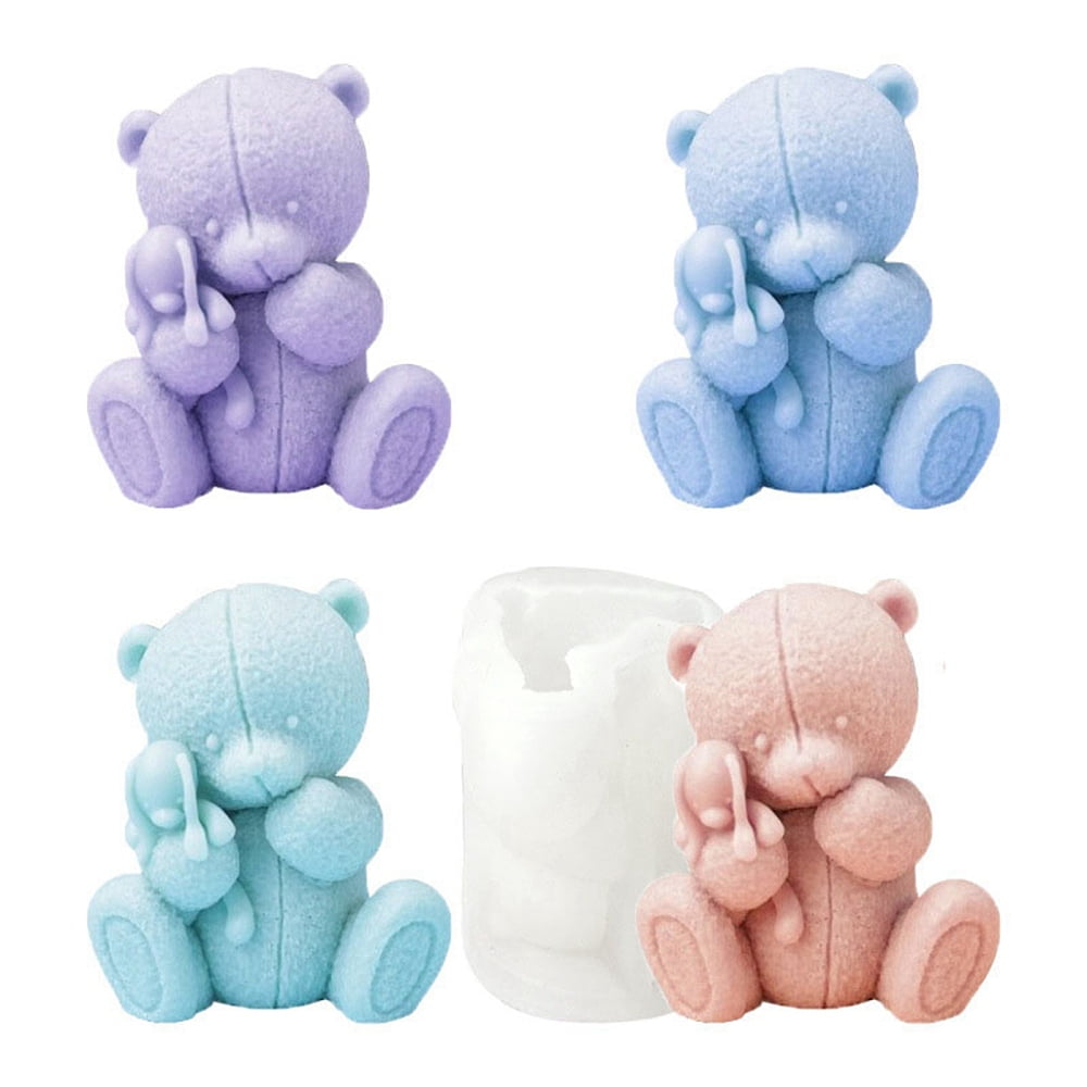 3 pc 3D Bear Figurine DIY Candle Silicone Molds for Scented Candle Making White 8.2x7.2x6cm