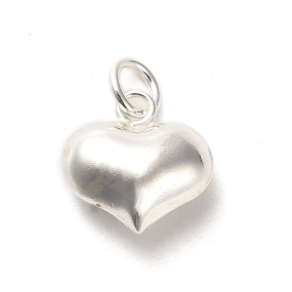 3 pc 925 Sterling Silver Pendants Puffed Heart Charms with Jump Rings Silver 10x10x5mm Hole: 3mm