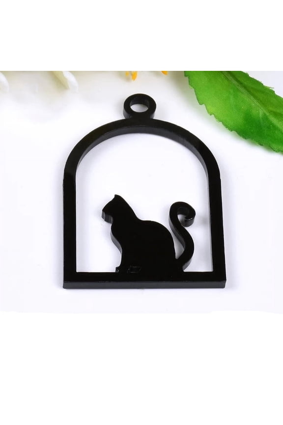 3 pc Acrylic Open Back Bezel Pendants For DIY Epoxy Resin Pressed Flower Jewelry Cat Black 53x35.5x3mm